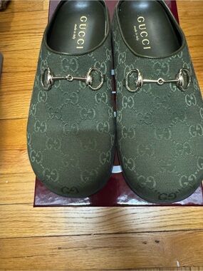 Gucci Olive Green GG Canvas Horsebit Mule